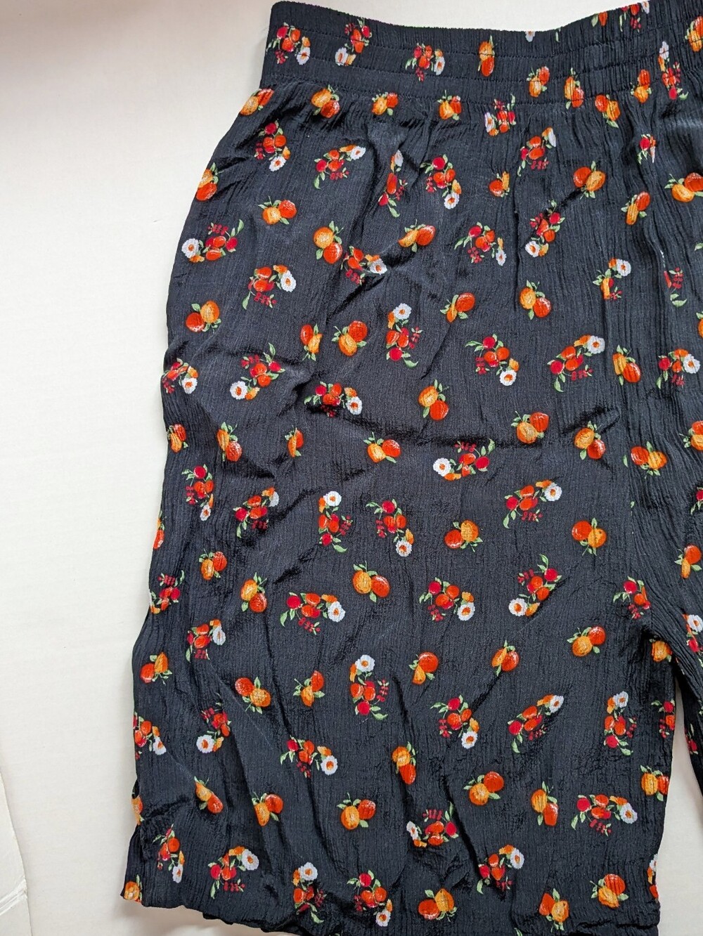 Vintage Crinkle Oranges + Flower Print High Waist Shorts - Picture 9 of 11